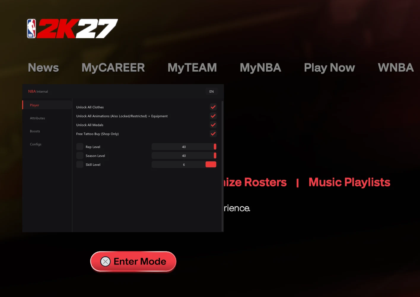 The NBA 2K27 config manager — create, load, save and delete build presets